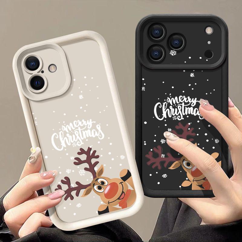 Cute Christmas Elk Pattern Case For iPhone 17 Air 16e 16 15 14 Pro Max 13 17 Pro Max 17 Pro 17 Shockproof Soft TPU Silicone Phone Cover Funda