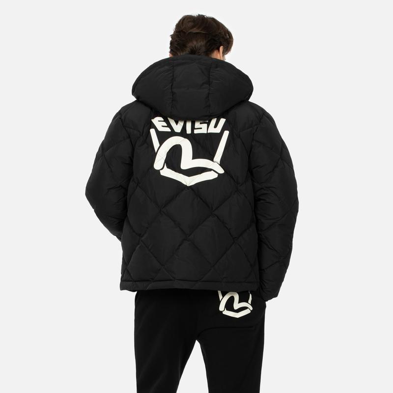 Evisu Aw23 Logo And Seagull Print Long Sleeve Hooded Jacket Men jackets Black 2EAEPM3NJ1183XXPL