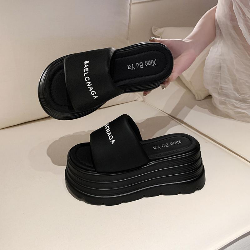 Shining Bright Rhinestones Thick Sole Designer Brand Women Slippers Flat Shoes Open Toe Fashion Sexy Outdoor Ladies Shoes 8CM