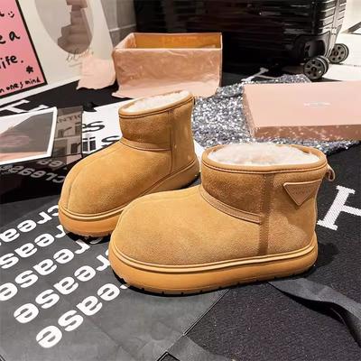 European Station Winter New Kapibara Matte Leather Thickened Snow Cotton Boots Bread Shoes Small Women's Shoes