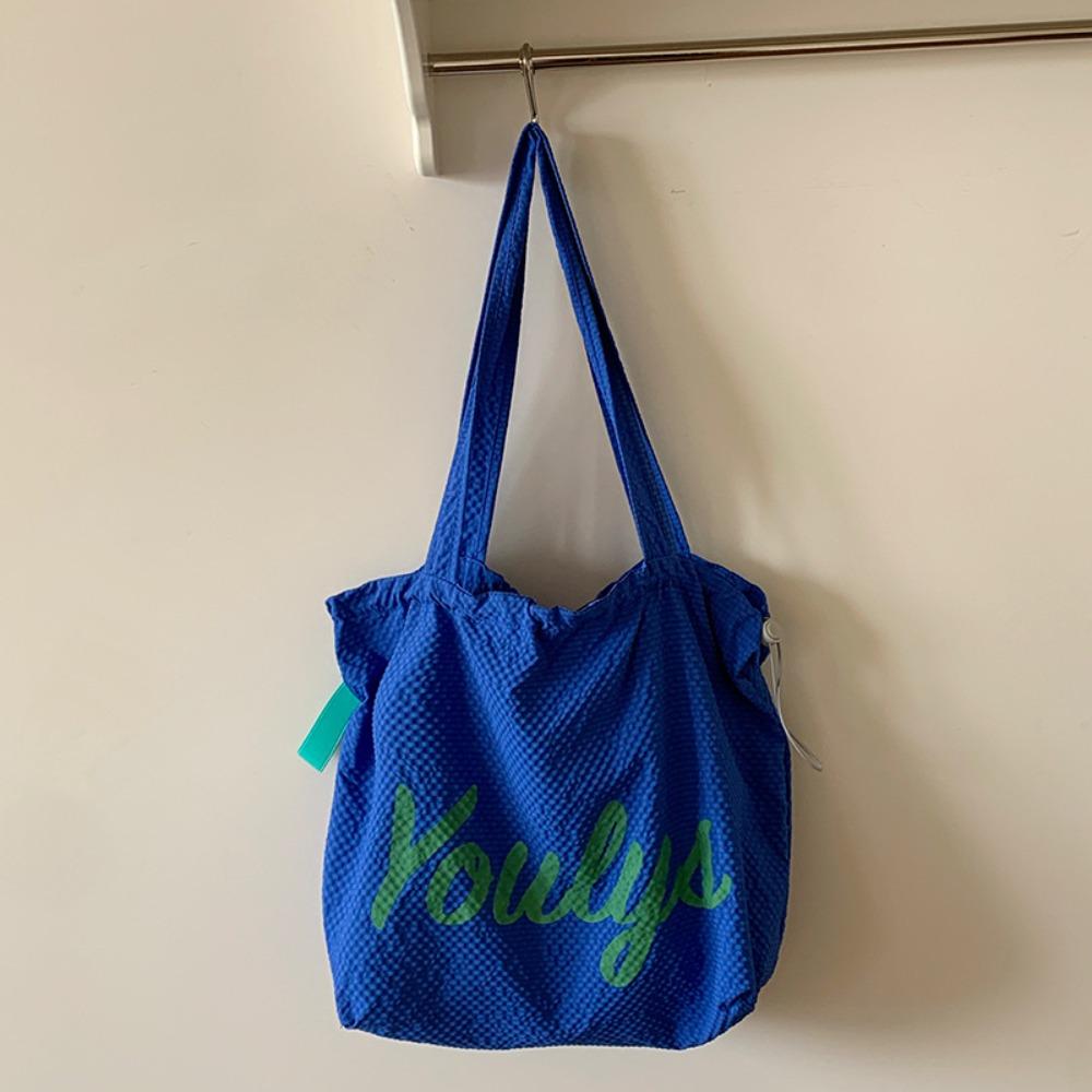 Canvas Drawstring Tote Bag Korean Style Letter Printed Handbag Casual Nylon Shoulder Bag  Women
