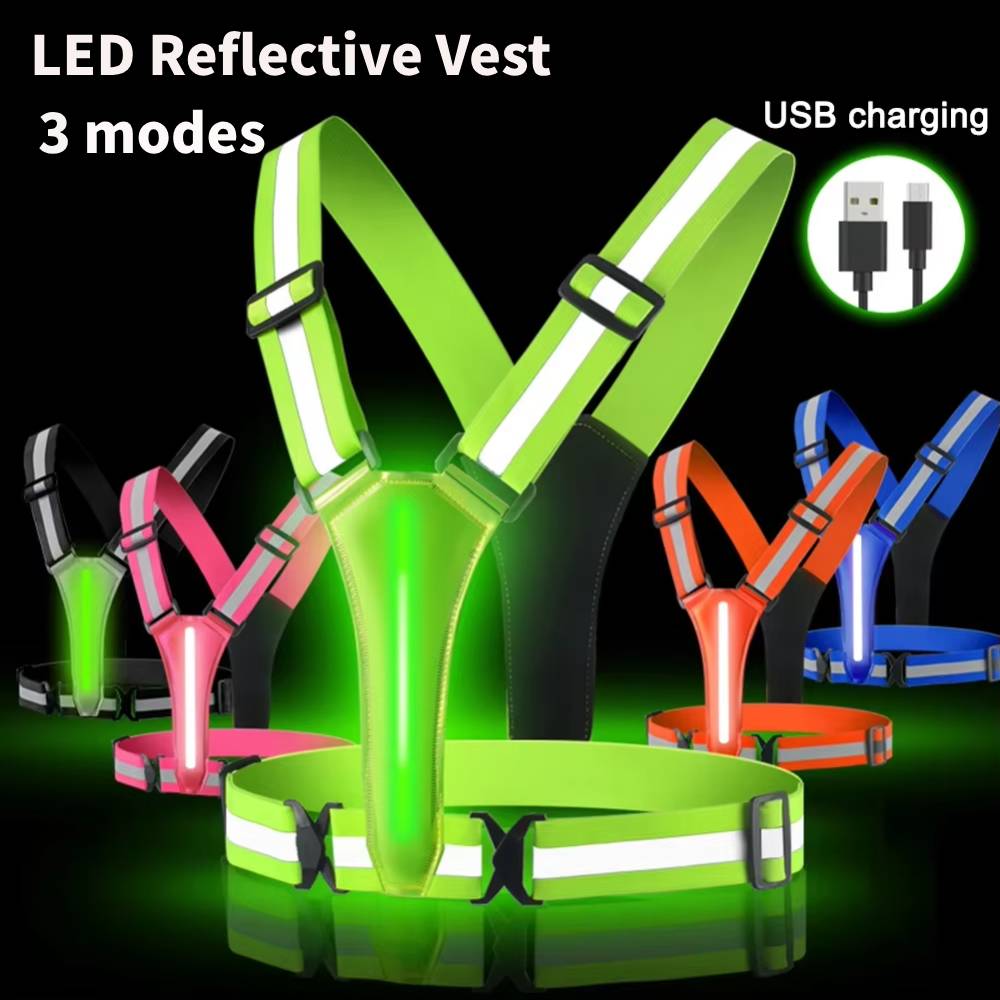 LED Reflective Running Vest Adjustable Elastic Men/Women Vest High Visibility for Outdoor Travel Accessories