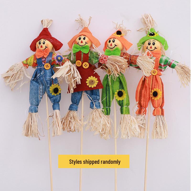 Halloween Pumpkin Ornament with Pastoral Scarecrow, 30cm - Festive Bouquet Decoration