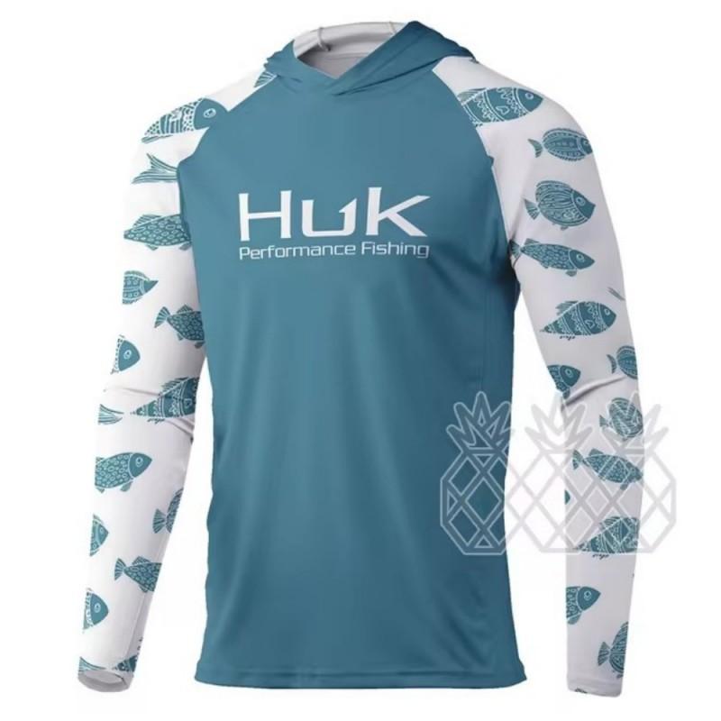 HUK Long-sleeved Fishing Clothes UPF+50 Sunscreen Breathable Outdoor Sports Men's Sweat-absorbing Hooded T-shirt