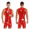 Mens Latex Catsuit Wet Look Leotard Jumpsuits Sleeveless Nightclub Zipper Slim Fitted Bodysuit