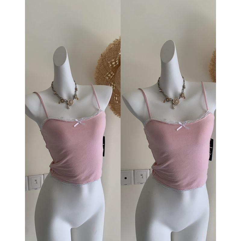 

95% Хлопок Экспорт Молодежный Кружевной Край Банты Короткая Майка C611 Powder (default light flaw L