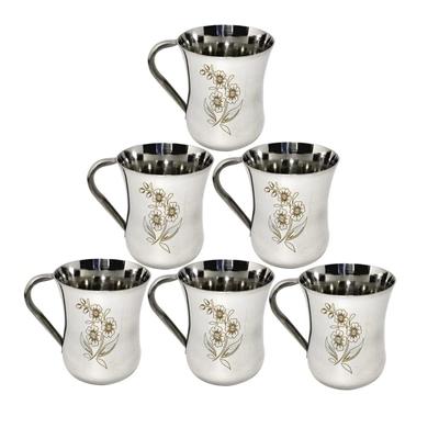 Lot de 6 tasses à thé/café en acier inoxydable (Finition laser, 150 ml, acier inoxydable, passe au lave-vaisselle