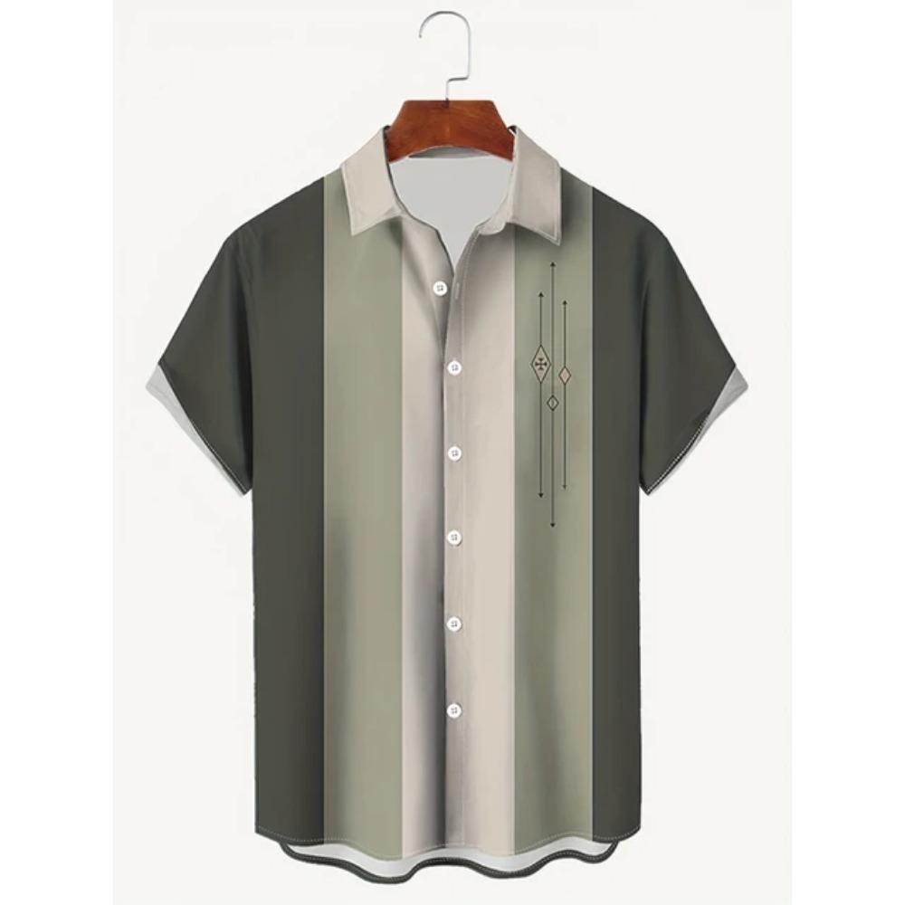 New Summer Outdoor Casual Men's Short-sleeved Shirt, Striped Printed Men's Shirt, Street Daily Fashion Men's Short-sleeved Shirt