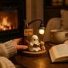 Ghost Kitten Desktop Decoration Halloween Reading Figurine LED Light-up Street Light Resin Cartoon Figurine Statue Cat for Holiday Party