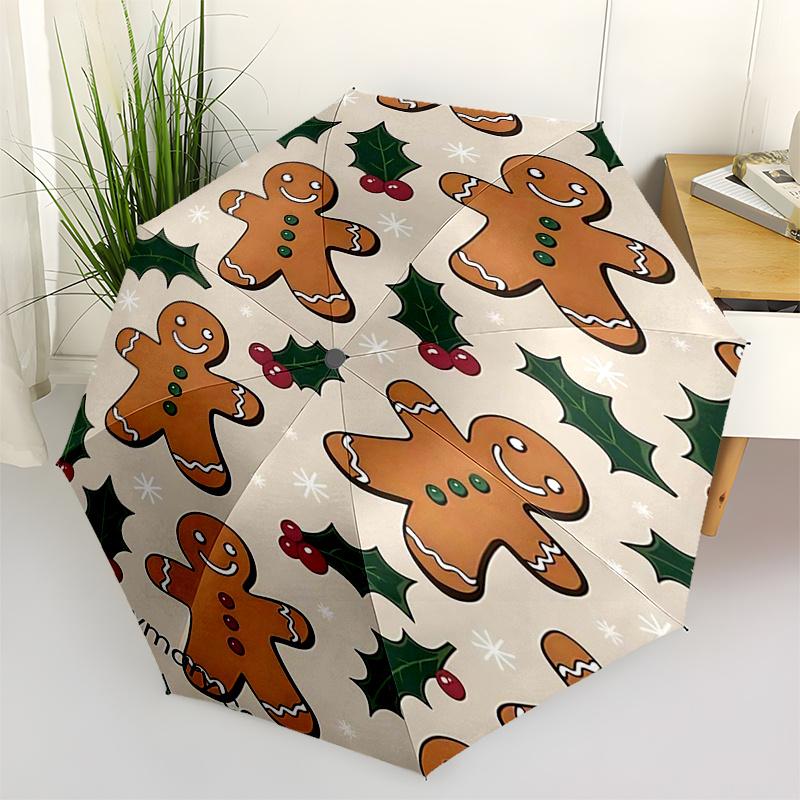 

Gingerbread Man Themed Travel Umbrella-8 Ribs Automatic Opening and Closing, Portable Folding Design, Compact and Stylish Umbrella Suitable