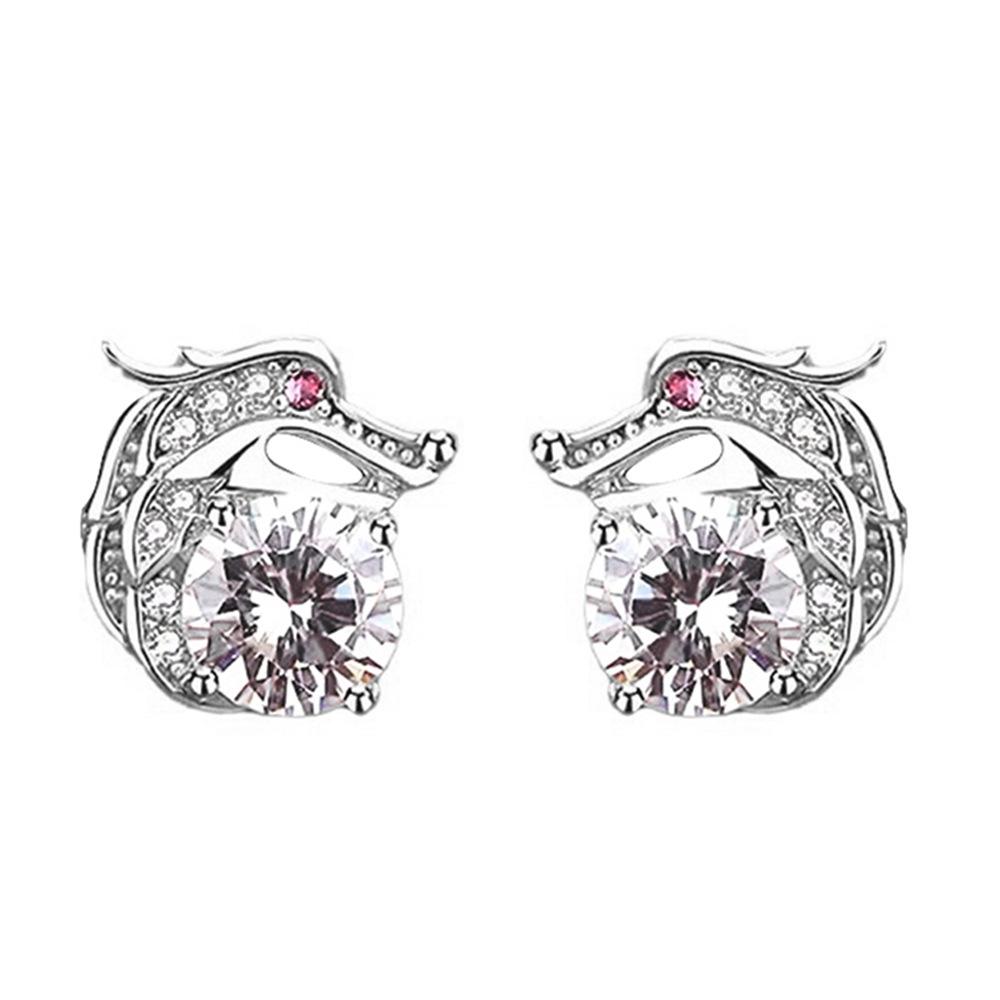 Light Luxury Diamond-encrusted Zodiac Dragon Red Diamond Stud Earrings Niche Design Ear Jewelry