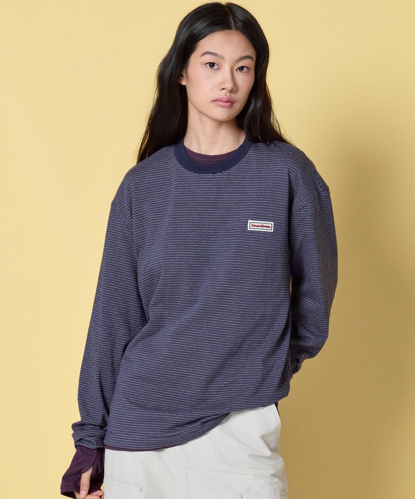 TOULN BRICK Tb-Semi-Crop Striped Long Sleeve Tee Bl (E6W10G3206)