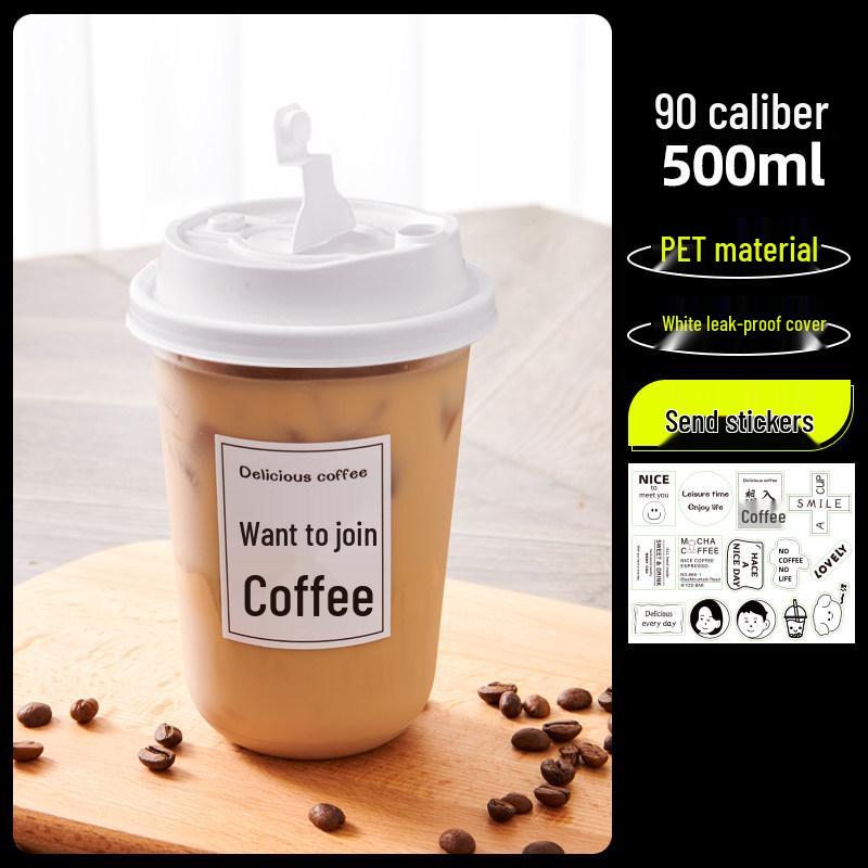 Transparent Disposable Coffee Cup with Lid, 90 Caliber, American Style for Cold Drinks, Milk Tea, Chubby Takeaway Cup