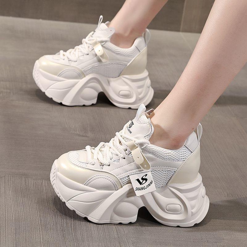 Chunky 7CM Women Casual Vulcanized Shoes High Heels Women Leather Sneakers Outdoor Increased Comfortable Platform Wedge Sneakers