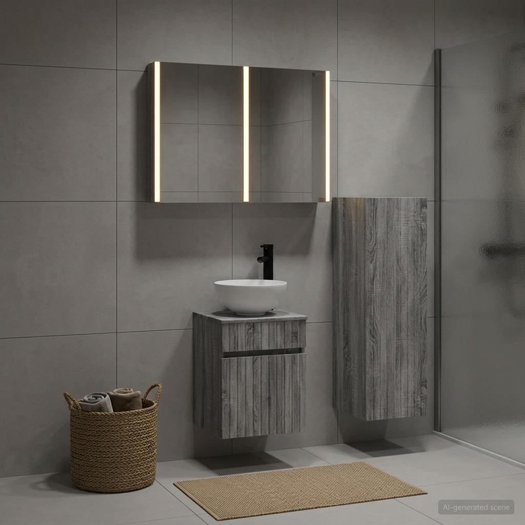 Bathroom Furniture Set 4 pcs Grey Sonoma Engineered Wood and Glass