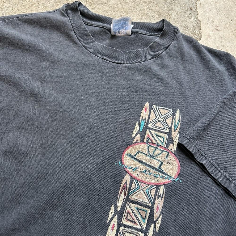 Vintage 90s Surf Legends Hawaii Tribal Graphic T-Shirt Sun Faded Black Tee Large Unisex T-Shirt