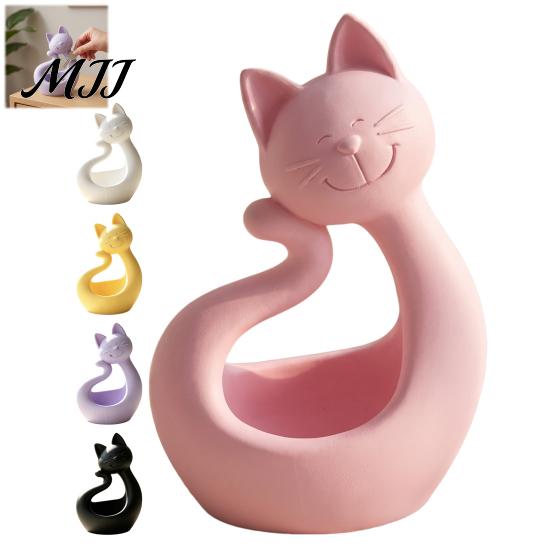 Entryway Key Storage Cat Shape 3D Printed Tray, Matte Finish Decorative Desktop PLA Material Trinket Tray Durable Ornament for Bedroom Dressing Table