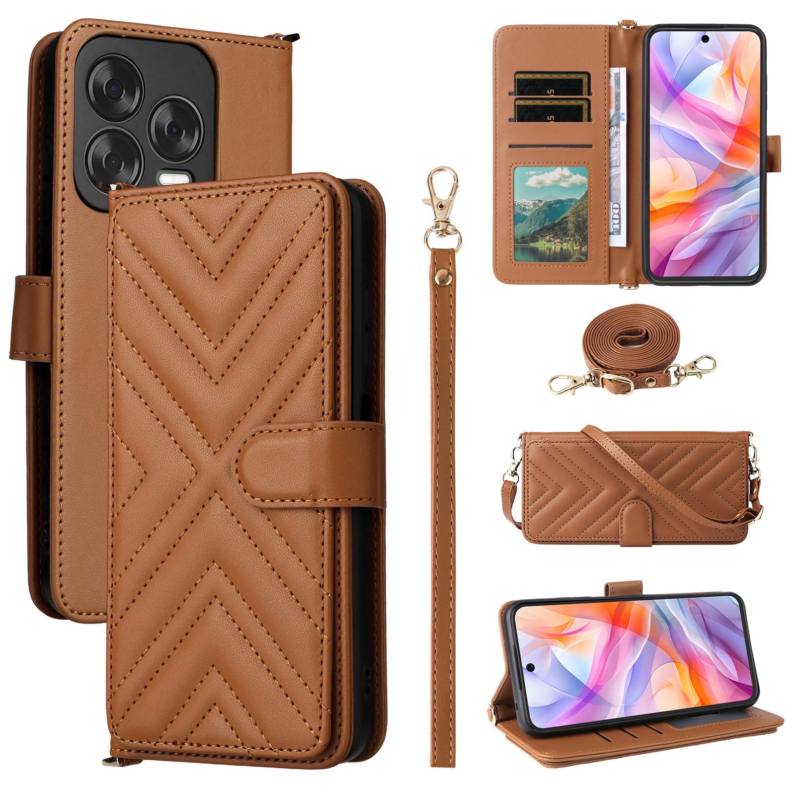 

Кожаный чехол-кошелек для телефона ZTE Blade V70 Design/Nubia V70 Design/Blade V70 Vita с плечевым/наручным ремешком Brown