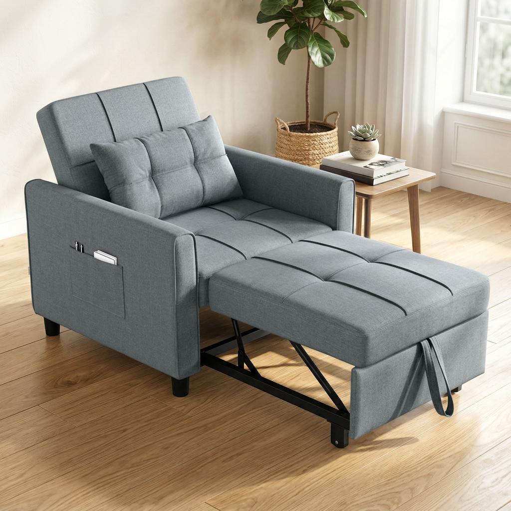 Foldable Convertible Sofa Bed with Adjustable Backrest and Cushion, Grey
