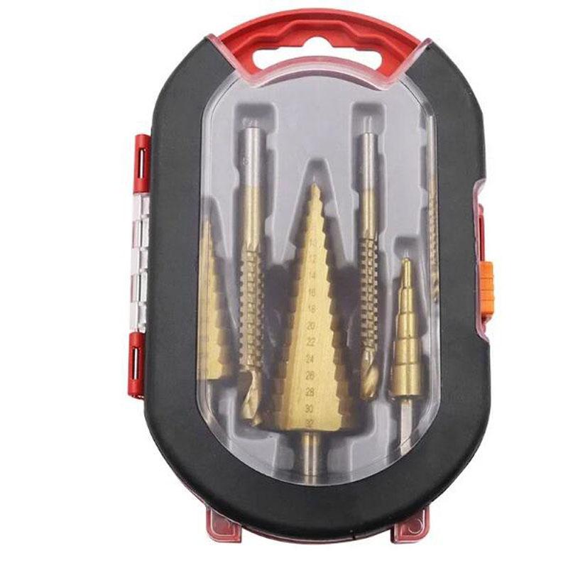 Burghiu Pagodă Acoperit cu Titan Burghiu Dinte de Fierăstrău Prelucrarea Lemnului Lărgire Găuri Canelură Set Cutie Plastic Găurire Lemn