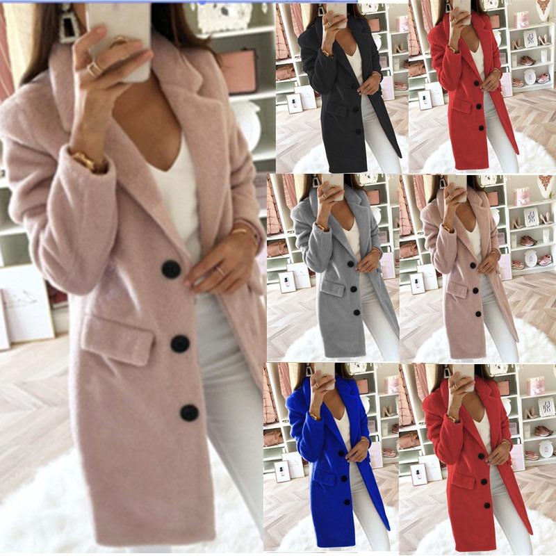 Autumn Solid Color Mid-length Double-breasted Woolen Coat Women's Casual Coat