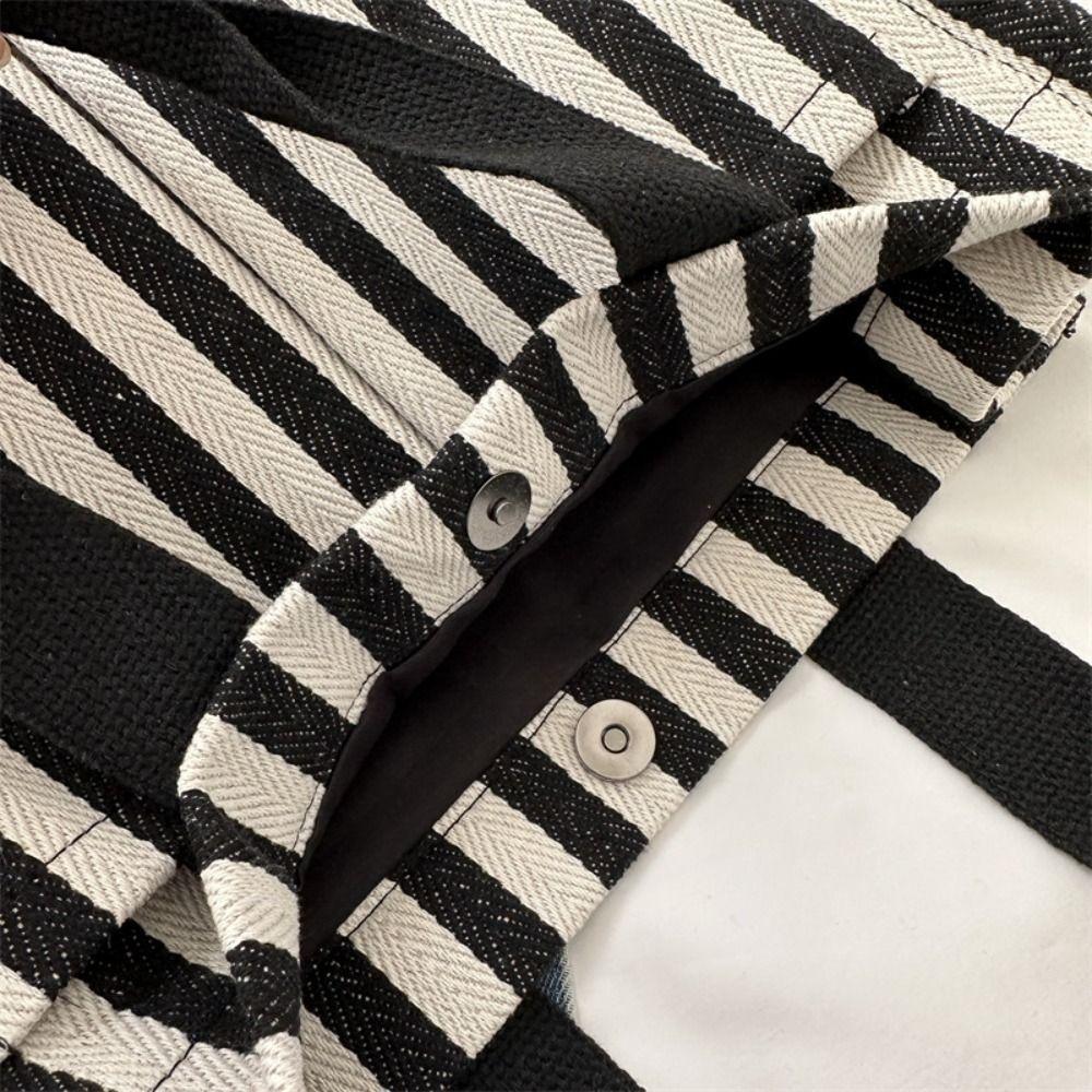 Simple Shoulder Bag Large Capacity Cloth Handbag Temperament Stripe Canvas Tote Bag  Girls