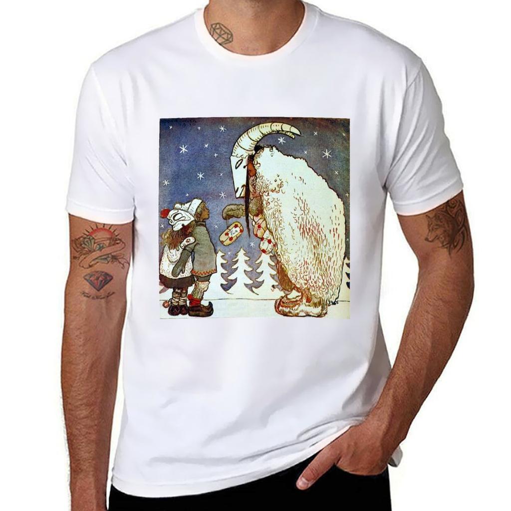 Julbocken Yule Goat Greetings John Bauer Tshirt Basic Simple Casual Short Sleeve Tee Tshirt