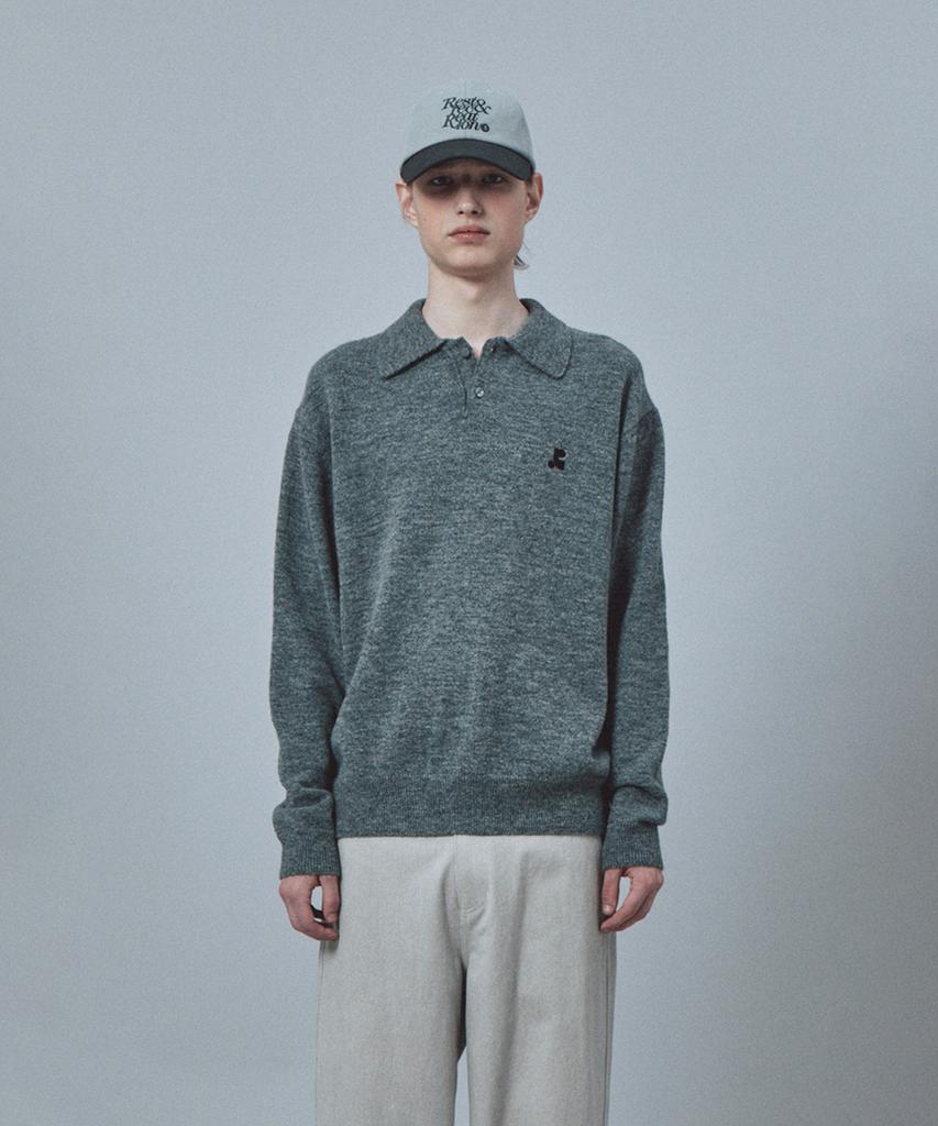REST&RECREATION Wool Polo Knit Top - Charcoal