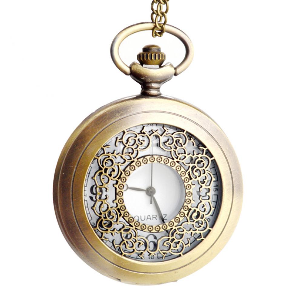 Retro Quartz Pocket Watch Round Hollow Out Design Alloy Watch Clothing Decoration Gifts