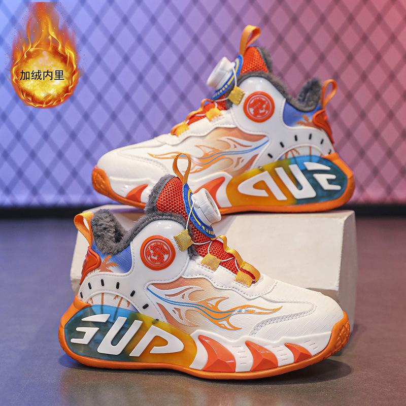 Children's Basketball Shoes Men's Rotary Buckle Sports Shoes Friction Sound All Seasons Through Mesh Breathable Lightweight Training Shoes Women