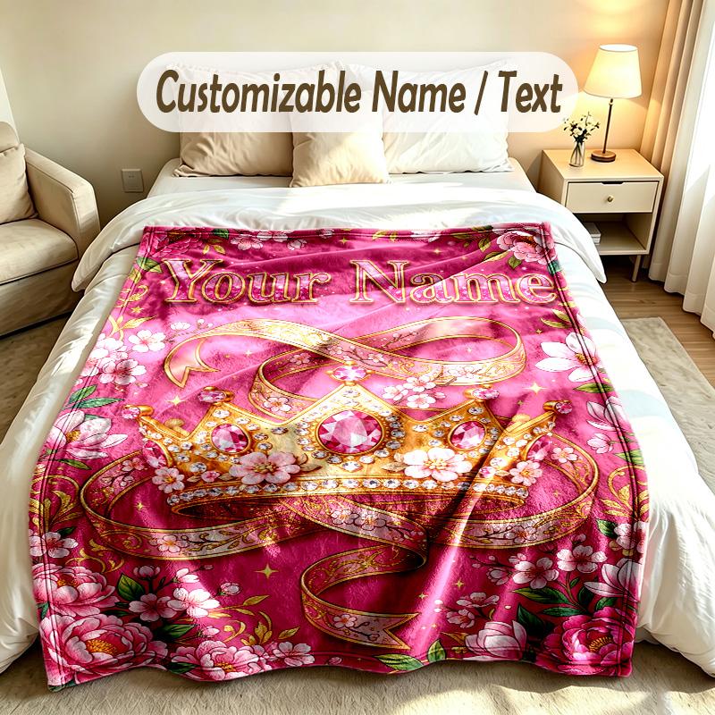 Floral Garden Theme Soft Blanket Personalized Custom Name Text Print Warm Blanket Home Sofa Bedroom Decor