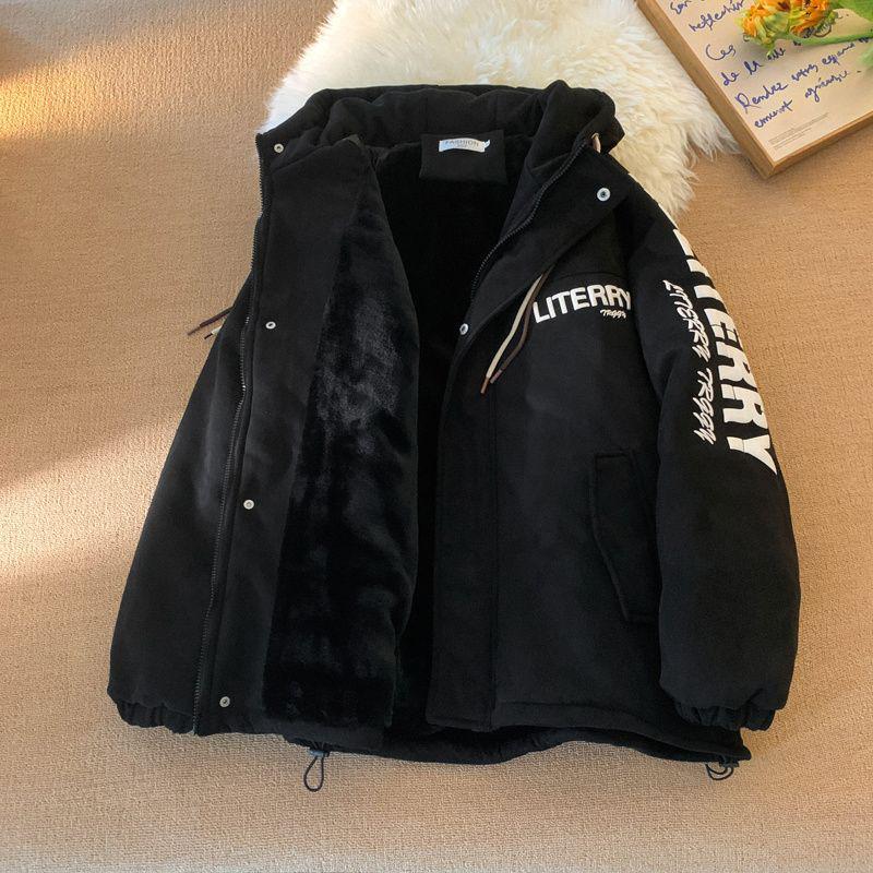 Women's Winter Fleece-Lined Cotton Jacket - Suede, Loose Fit, Y2K Style