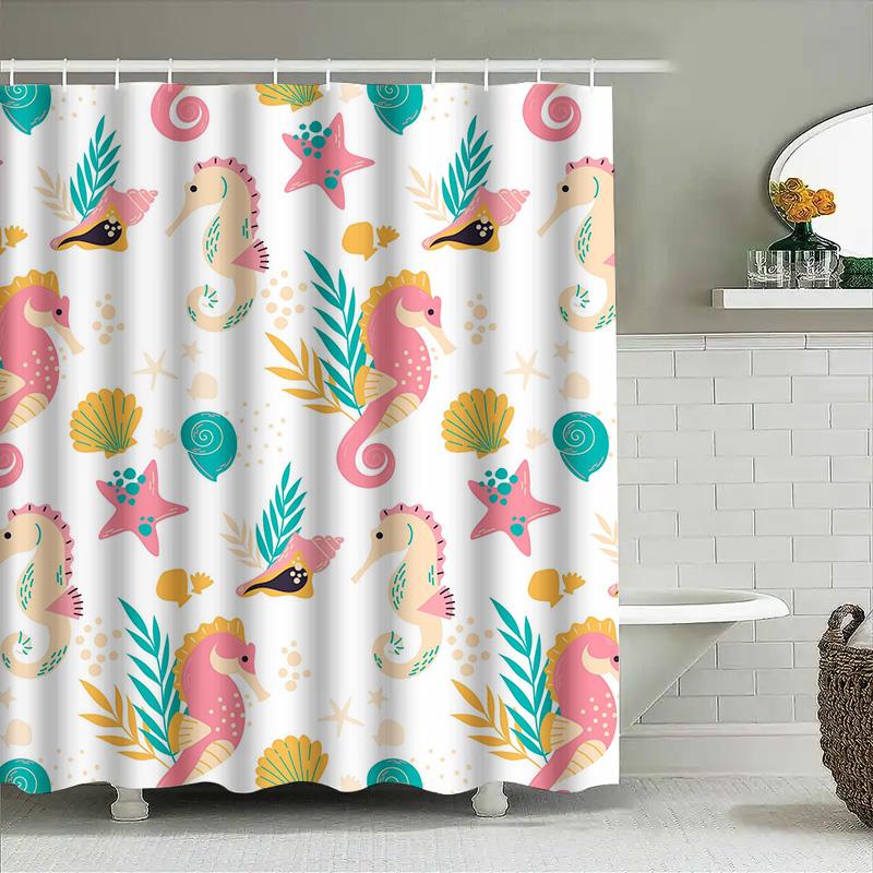 

Sea Horse Shower Curtain Waterproof Fabric Bath Decor with Mermaid Pattern for Bathroom Decoration Pink, Blue, Yellow Colors 90x180cm