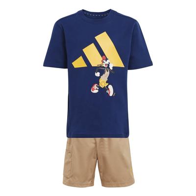Ensemble Adidas Disney Mickey Mouse pour Jaune Chaud Foncé J140 T-shirt Enfants, KRG47, Haut Bleu/Jaune Équipage, Bas Grès/Équipage (JD4548)
