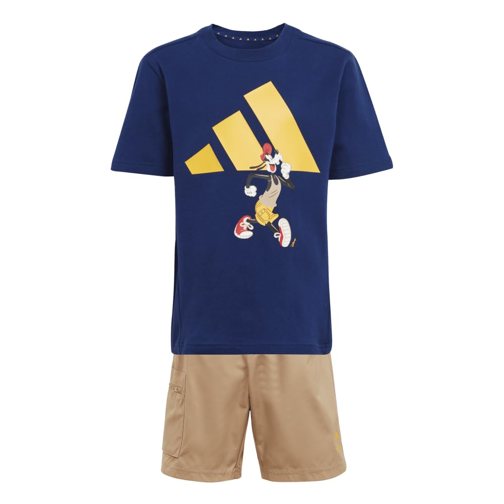 Adidas Disney Mickey Mouse Set for Dark Warm Yellow J140 T-shirt Kids, KRG47, Top Blue/Crew Yellow, Bottom Sandstone/Crew (JD4548)