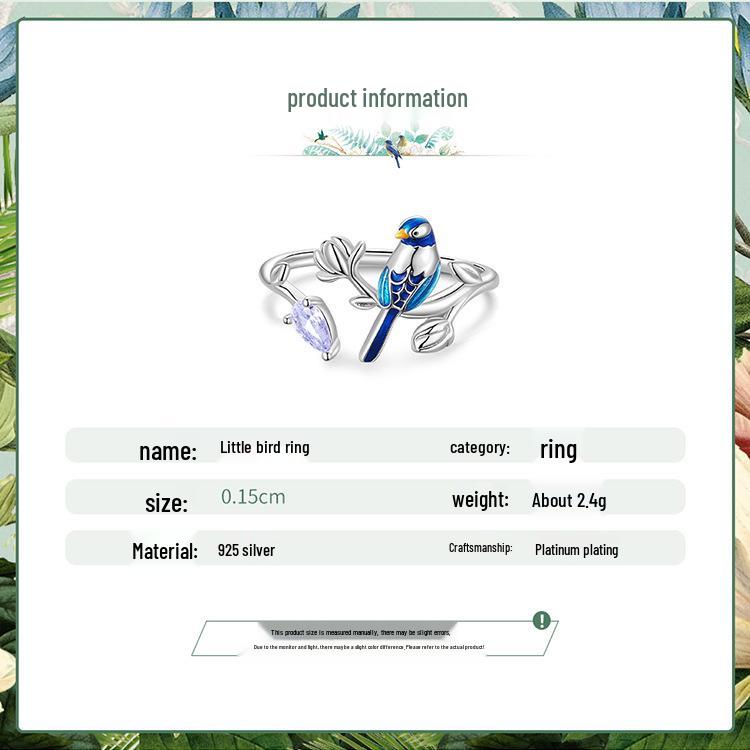 Silver Blue Bird Earrings & Ring Set - Unique 925 Sterling Design