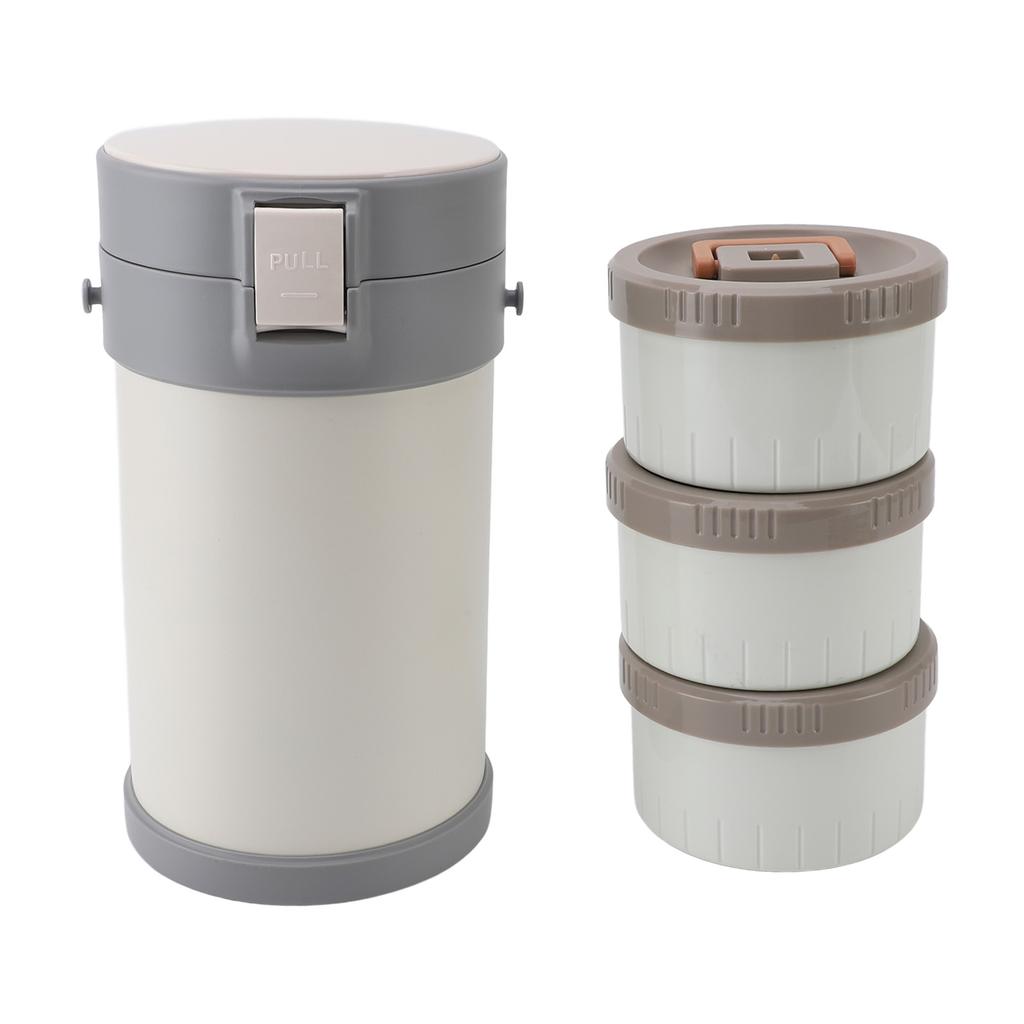 Insulated Food Jar 2.3L 3 Tier Microwave Safe 304 Stainless Steel Thermal Lunch Box with Shoulder Strap for School