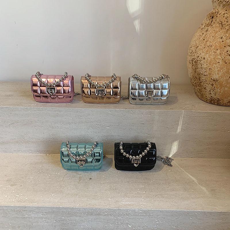 Square Pu Kids Bag With Wearresistant Material Chain Crossbody Bag  For Daily