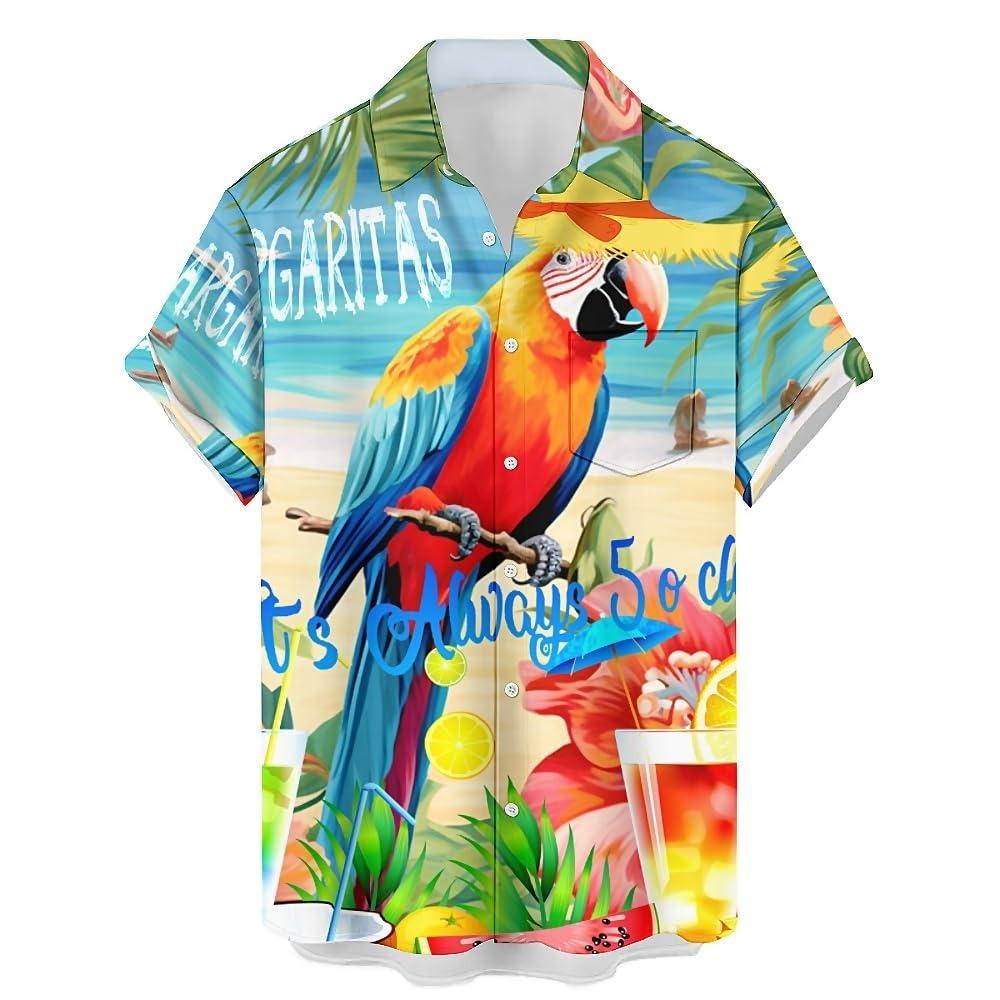 2025 New Men's Shirt 3d Fashion Casual Parrot Bird Print Hawaiian Lapel Button Shirt Short Sleeve Top Homme Harajuku Ropa Hombre