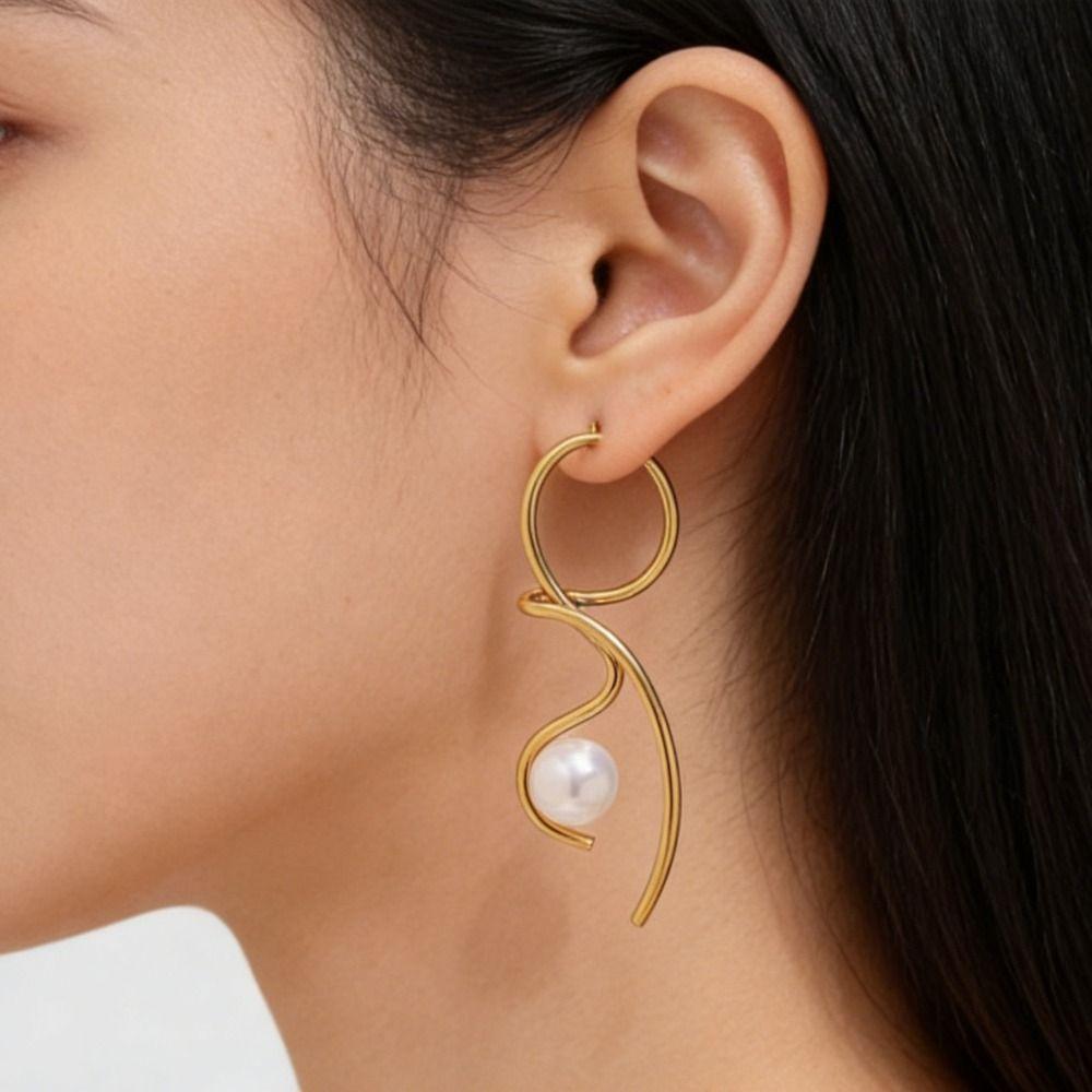 Waterproof Imitation Pearl Earrings Stainless Steel Statement Earrings  Women's Jewelry