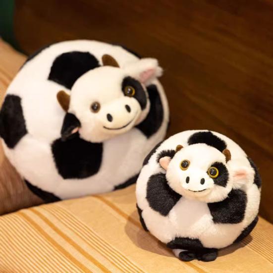 Soccer Cow Plush Toy Adorable Cow Pillow Soft Stuffed Animal Cute Cuddly Gift for Kids Birthday Nursery Decor