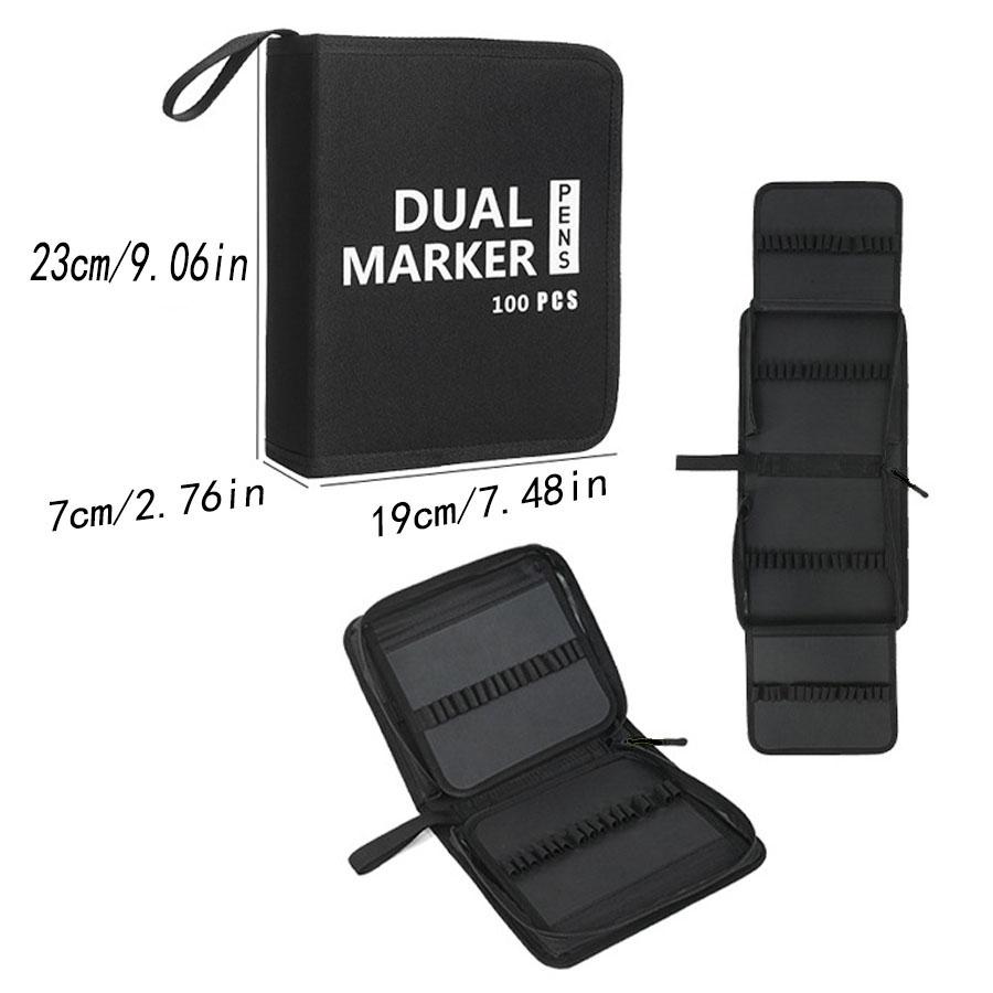 60\100\120 PCS Canvas Pencil Bag, Folding Fine-Tipped Pen Markers Storage Case with Zipper, Black Pencil Holder for Coloring Pens & Brushes