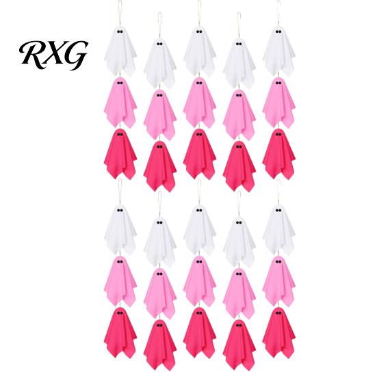 Halloween Party Background Decor Ghost Hanging Decor, Pastel Pink White Soft Fabric Ornaments, Cute Spooky Home Aesthetic