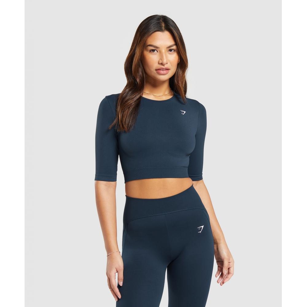 

Gymshark Повседневный бесшовный укороченный топ темно-синий B8a4p Ub9p XS