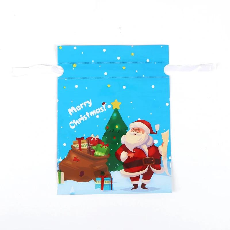 10pcs  Christmas Drawstring Gift Bag Party Children Kid Candy Gift Bag Aluminum Foil Box Happy New Year Xmas Eve 2025