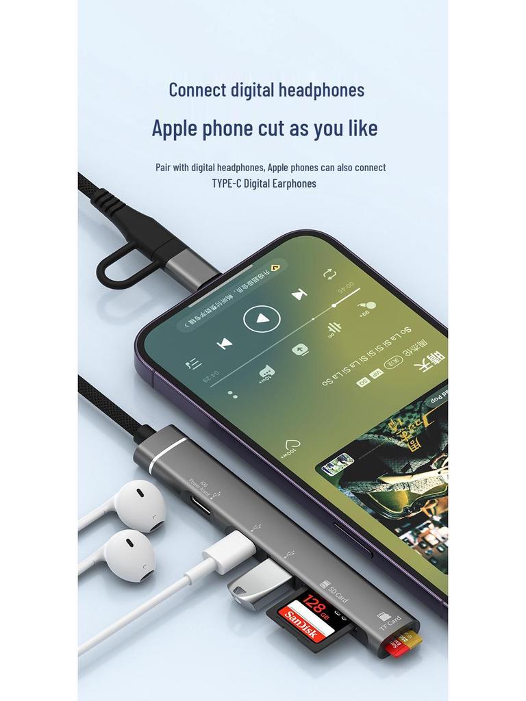 Multifunctional 5-Port Hub with TF/SD Card Reader & USB/Type-C for Apple & Android Devices