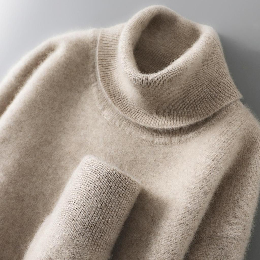 Men's 100% Pure Wool High Neck Pullover Sweater - Autumn/Winter Loose Knit Base Layer