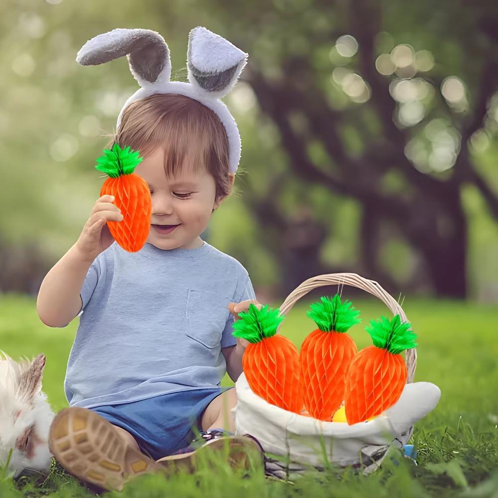 5pcs Vivid Paper Honeycomb Hanging Lantern Handmade Carrot Honeycomb Ornament  Holiday