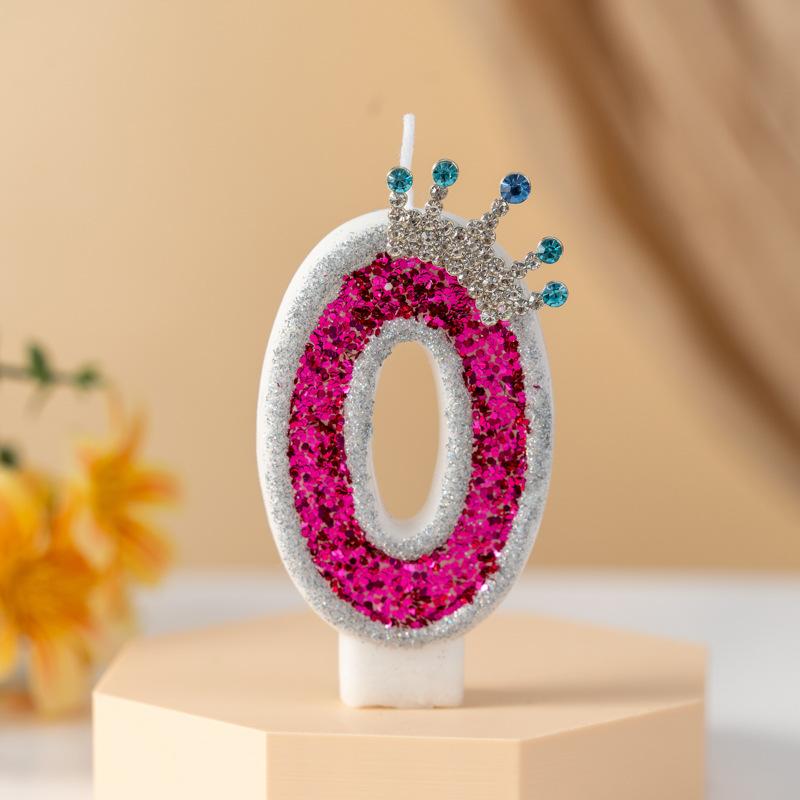 

High-end Creative Rose Red Gemstone Crown Number Birthday Candle Cake Party Atmosphere Decoration 0