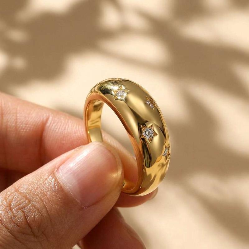 Sterling Silve Star Chunky Ring For Women Vintage Trendy Gold Color Zirconia Finger Rings Exquisite Accessories Jewelry